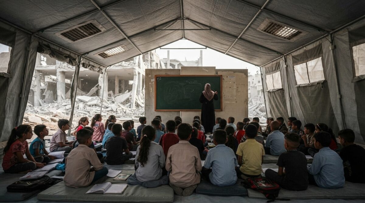 Crianças palestinas voltam às aulas em Gaza após 3 anos e em escolas destruídas pela guerra; VÍDEO