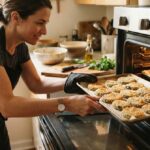 Em vez de fritar a berinjela por imersão, leve as fatias empanadas ao forno: elas ficam crocantes por fora, macias por dentro e usam bem menos óleo