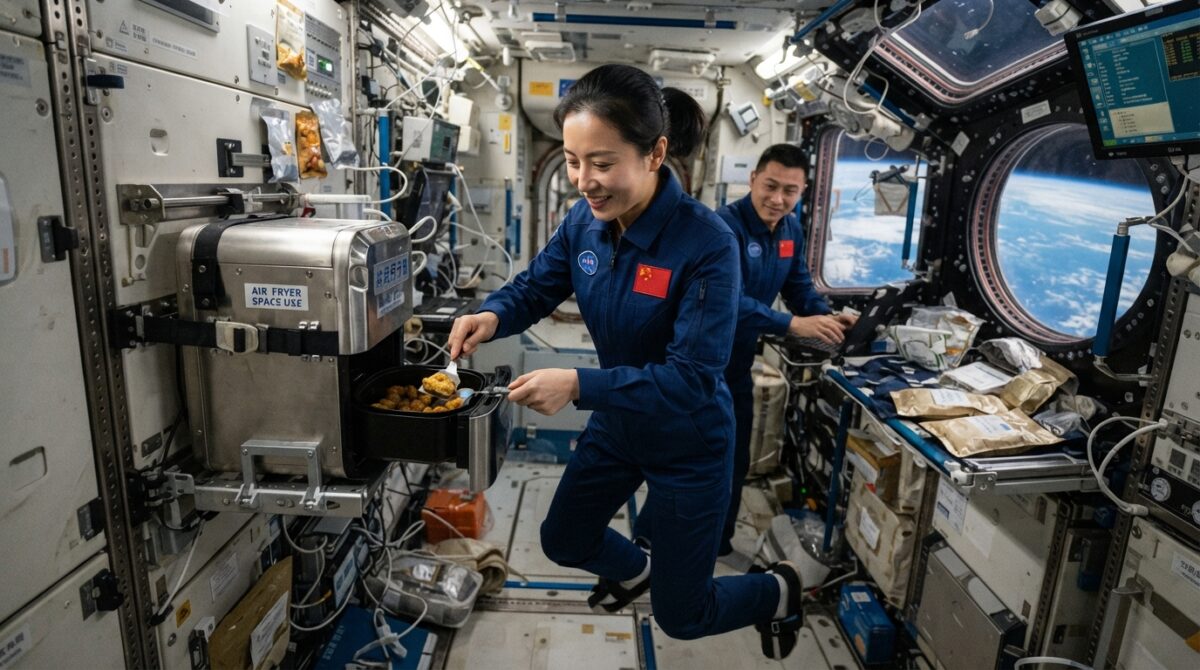Estação espacial chinesa ganha primeira air fryer projetada para o espaço