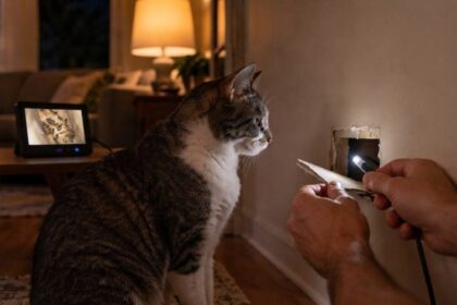 O gato começou a encarar a parede todas as noites no mesmo horário e a família levou semanas para descobrir o que realmente chamava sua atenção