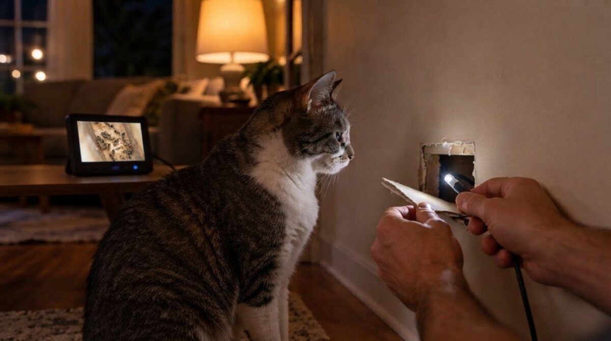 O gato começou a encarar a parede todas as noites no mesmo horário e a família levou semanas para descobrir o que realmente chamava sua atenção