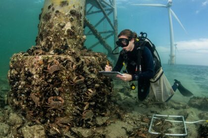 Turbinas eólicas no mar estão atraindo caranguejos em Rhode Island, mas cientistas ainda investigam se elas criam novos habitats ou apenas concentram os animais
